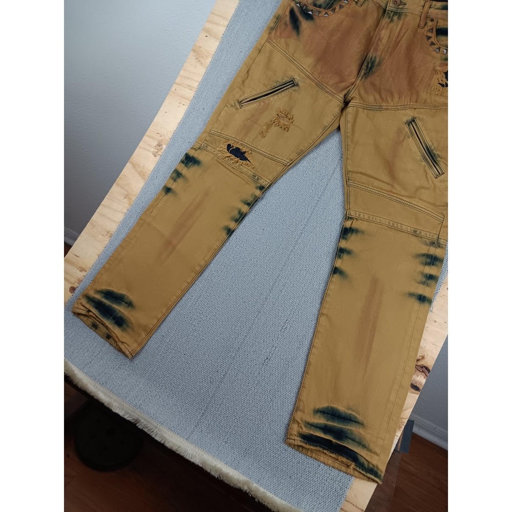Akoo‎ Jeans Mens 38X34 Brown Tie Dye Distressed Studded Big Oak Fit Studded Y2K - Picture 4 of 15